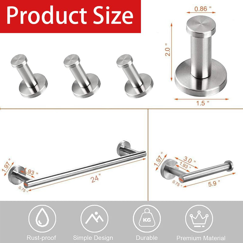 Bathroom Hardware Set 6-Piece SUS304 Stainless Steel Silver