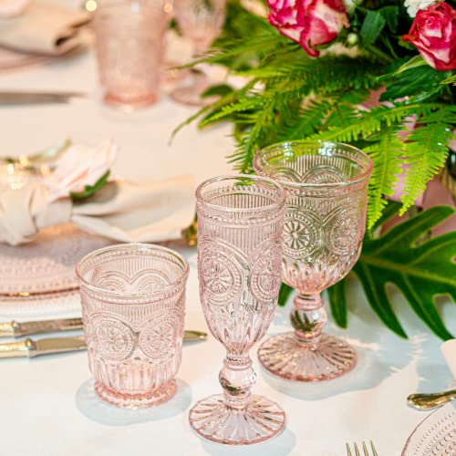 6 Pack Pink Glassware small pink cups with beautifully embossed sunflower
