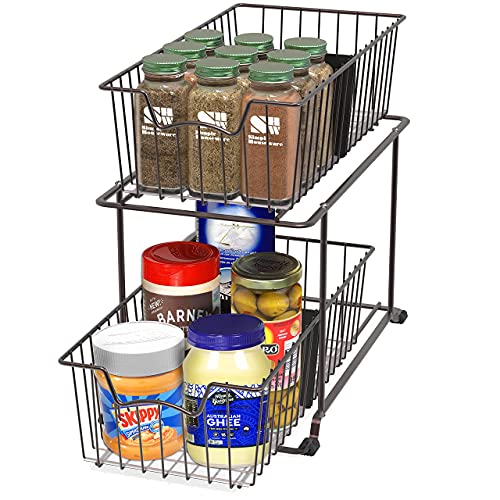 Simple House Ware 2 Tier Cabinet Wire Basket Drawer Organizer Brown