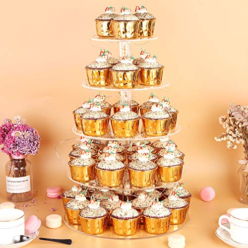 Vdomus 5 Tier Acrylic Cupcake Stand Led Lights Round Birthday Party Dessert Tree