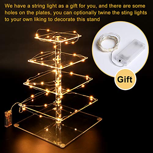 Vdomus 5-Tier Acrylic Cup cake Stand Display Tower with LED String Lights