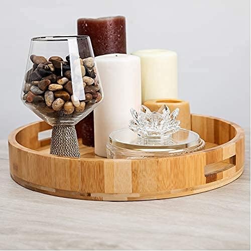 Decorative Coffee Table Tray by Coopers Grace, Wooden Round Serving Tray for Living Room, Round Wood Tray for Ottoman or Side Table, Charcuterie Board or Cheese Platter, Bamboo Coffee Tray