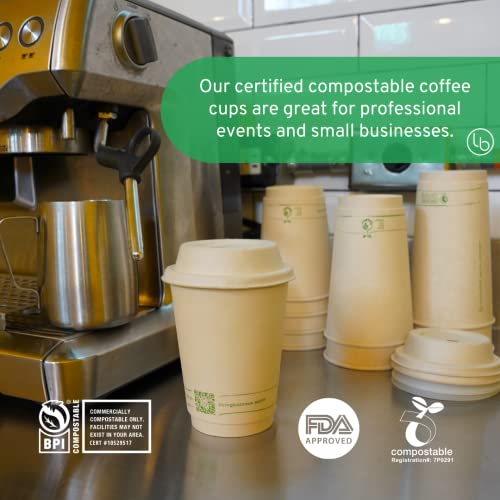 Certified Compostable Coffee Cups by Living Balance 16oz 75 cups with Compostable