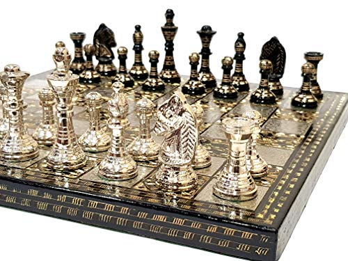 StonKraft Brass Chess Board Game Set with 100% Brass Chess Pieces Chessmen Coins (12" x 12" Inches)