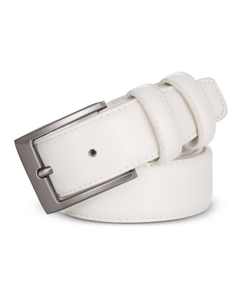 Men's White Leather Dress Belt with Single Prong Buckle, Size 44