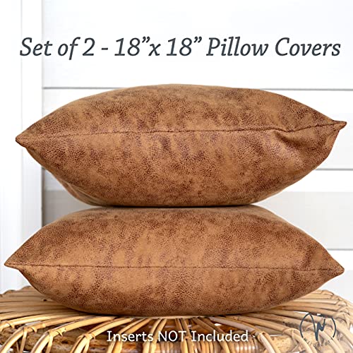 WILDIVORY 2 Pack Faux Leather 18x18 inch Throw Pillow Cover