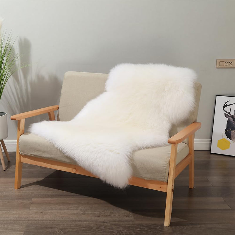 Ivory Sheepskin Area Rug - Premium Wool Lambskin 2 x 3 ft