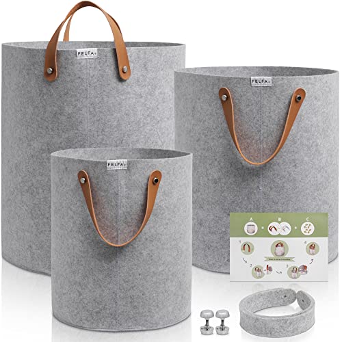 FELFA Felt Storage Basket Set of 3 interchangeable handles Organization Gray