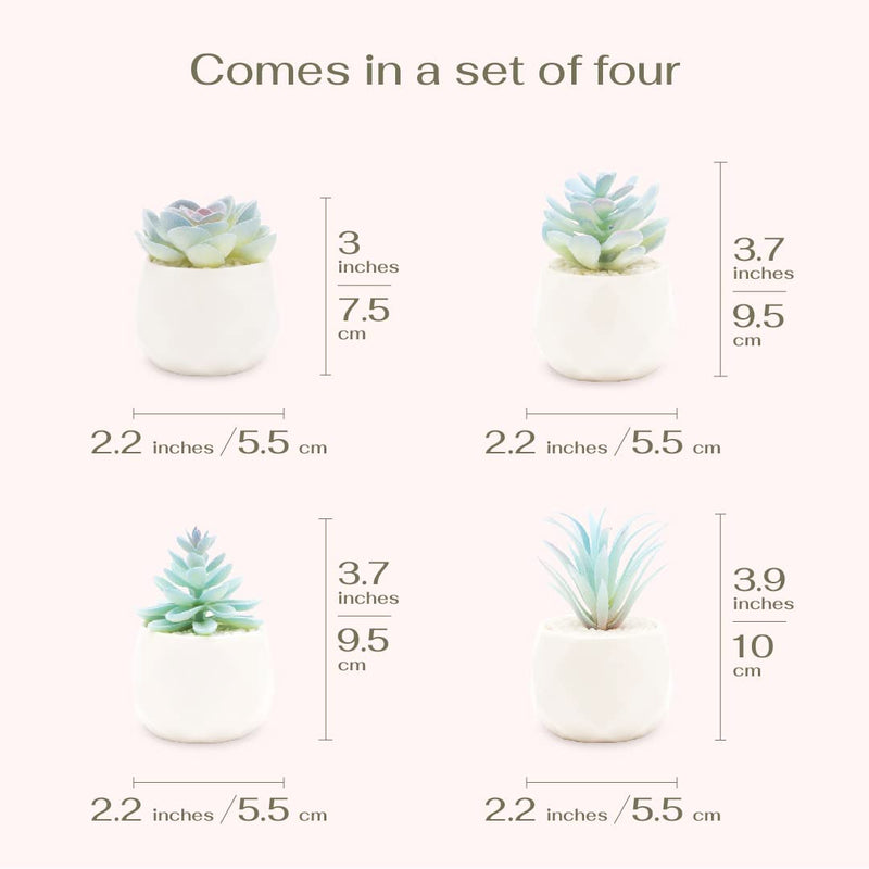 Mini Blue Artificial Succulent Set in Geometric Pots - 4 pcs