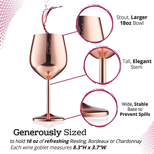 Stainless Steel Wine Glass Set - Unique Gift Bundle with 2 Large Goblet Glasses, Wine Key, & Champagne Stopper - Fancy in & Outdoor Drinking Set for