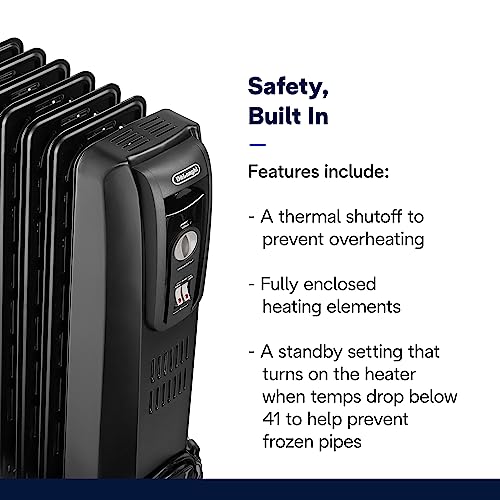 DeLonghi Oil filled Radiator Heater 1500W Electric Space Heater for indoor Black