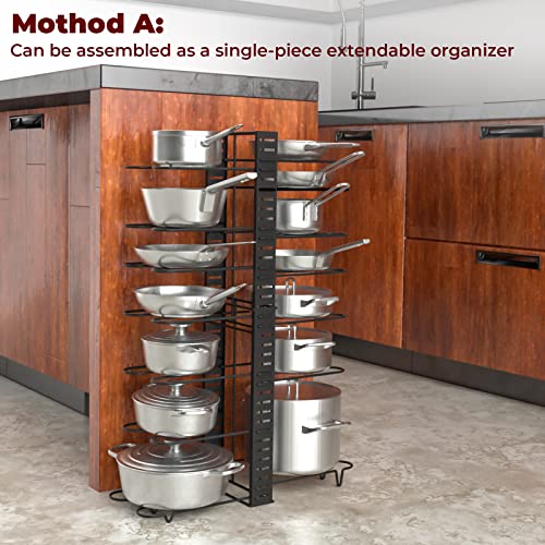 Vdomus Expandable Pot Organizer Rack Black Metal Adjustable Under Cabinet