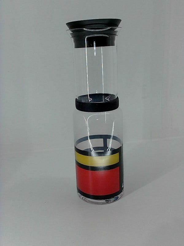 Mondrian Design Glass Carafe 750ml Capacity Red Blue Yellow 3.15 x 10.63 Inch