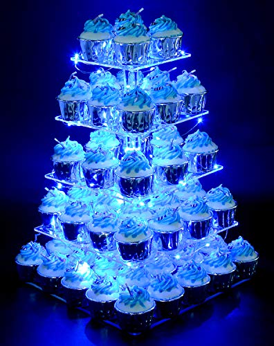Vdomus Acrylic 4 Tier Cupcake Stand Cupcake Pastry Display Stand With Led String Lights Dessert Tree Tower For Birthday Wedding Party Round Cupcake Stand Cupcake Tier Stand Warm Color Gold Size 4 Tier Round