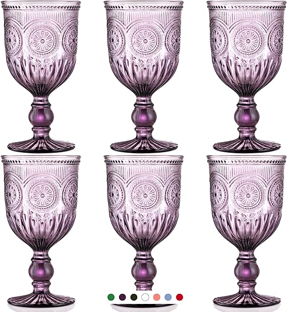 Yungala Purple Wine Glasses Set of 6 Vintage Glassware Purple Goblets