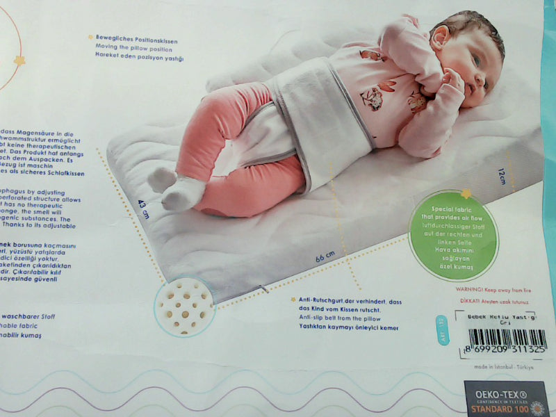 Baby Reflux Support Pillow - Gray, 43 x 66 x 12 cm