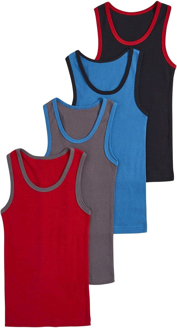 Sportoli Boys 100% Cotton Tagless Tank Top Undershirts 4pack