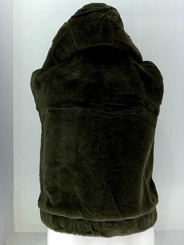 Women's Small Dark Green Fur Zipper Vest