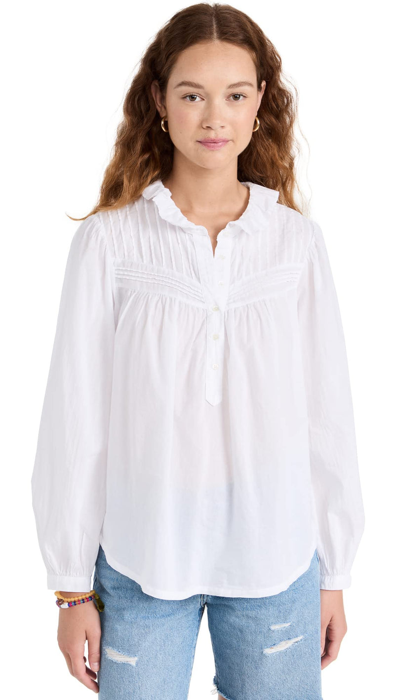 XIRENA Women's White Larsen Top Small Lightweight Poplin Blouse