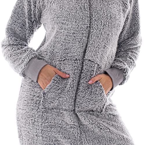 Teddy Fleece Women's One Piece Pajamas - X-Large Grey