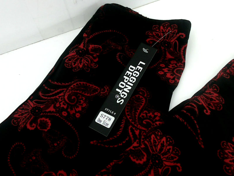 Black and Red Paisley Print Leggings - Onesize