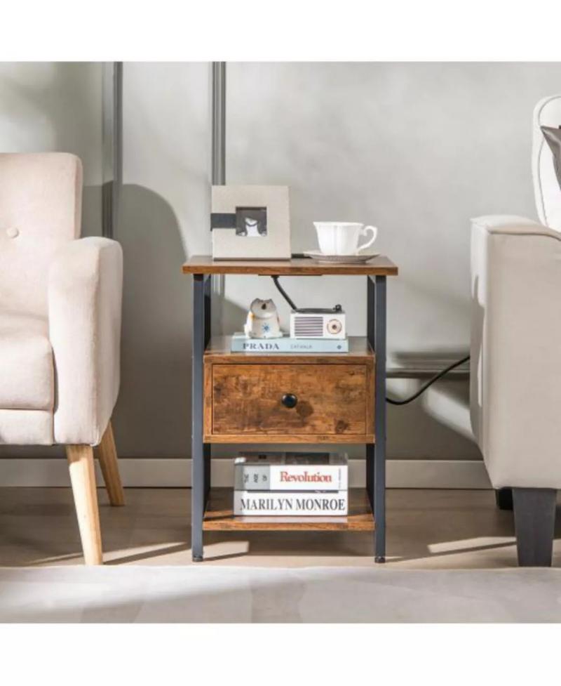 3-Tier Nightstand with Charging Station and Drawer