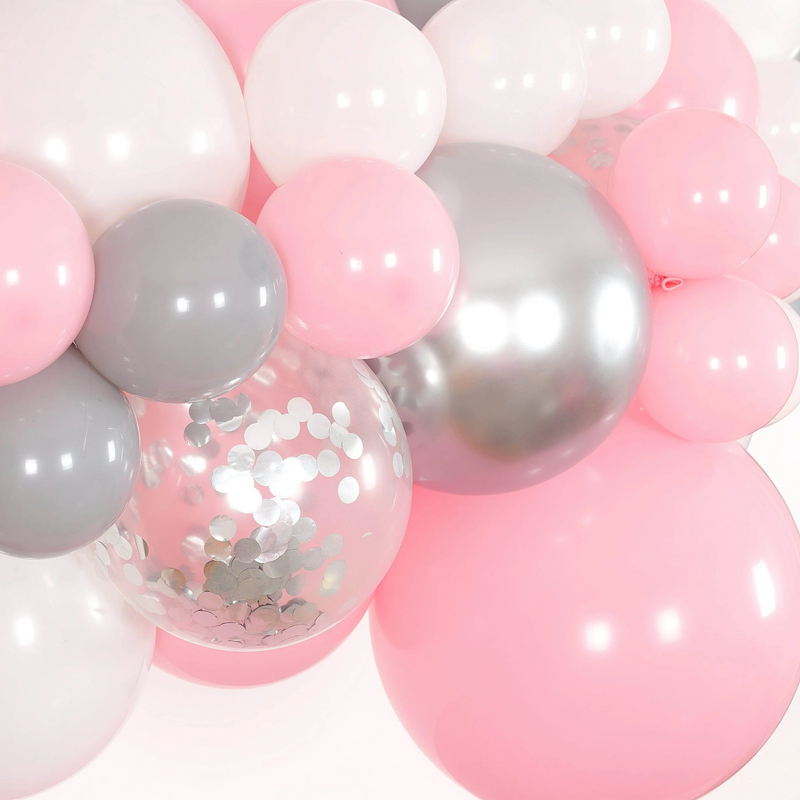 Pink White Gray Balloon Arch and Garland Kit