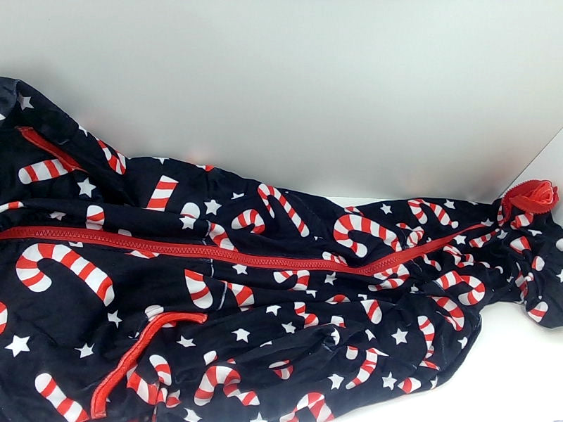 Navy Candy Cane Christmas One Piece Pajamas - Large