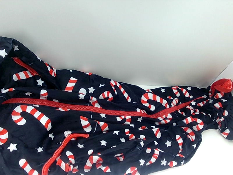 Navy Candy Cane Christmas One Piece Pajamas - Large