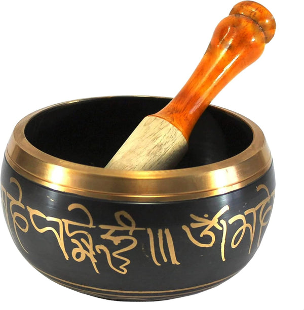 Tibetan Black Singing Bowl with Striker Stick, 6 Inch