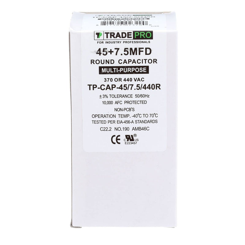 TRADEPRO 45+7.5 MFD 440V Round Dual Run Capacitor - 60000 Hour Lifespan