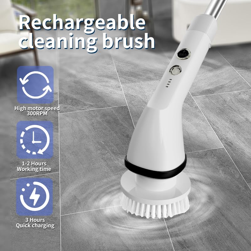 Electric Scrubber with Adjustable Handle and Versatile Brushes