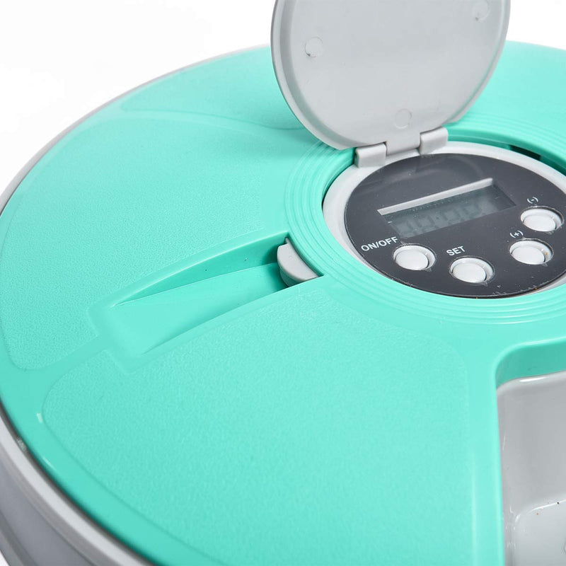 Amazon Basics Automatic Electronic Pet Feeder 6 Portions Plastic Teal 12x12x2.59