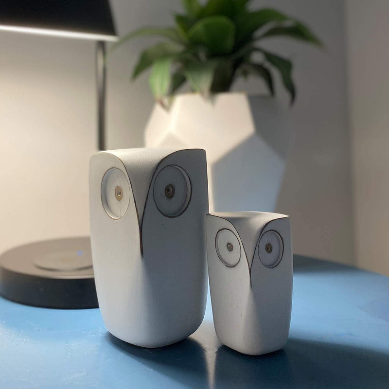 Set of 2 White Resin Owl Decor Statues - 5.75 & 4 Inches