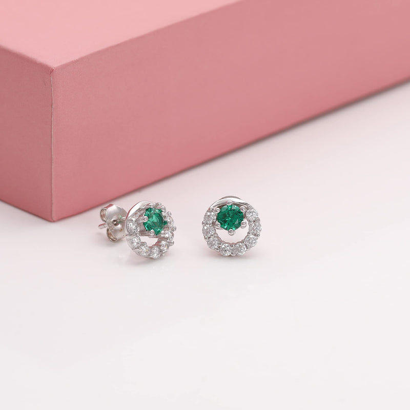 GIVA 925 Sterling Silver Hypoallergenic Emerald Green Halo Stud Earrings Studs