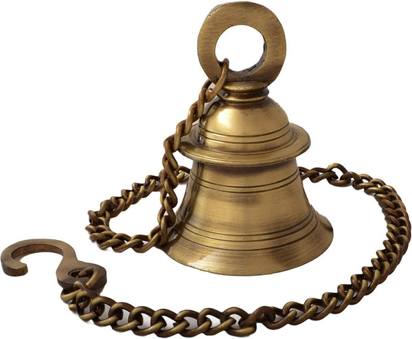 eSplanade - Brass Hanging Bell with Chain Brass Hanging Bell Ghanti Home Decor Door Decor Pooja Accessories