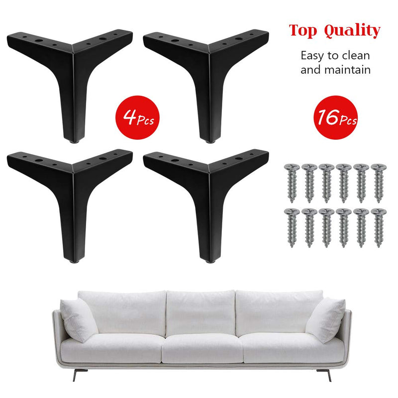 Seimneire 4pcs 6 Metal Furniture Legs Matte Black Triangle for Sofa Table Chair