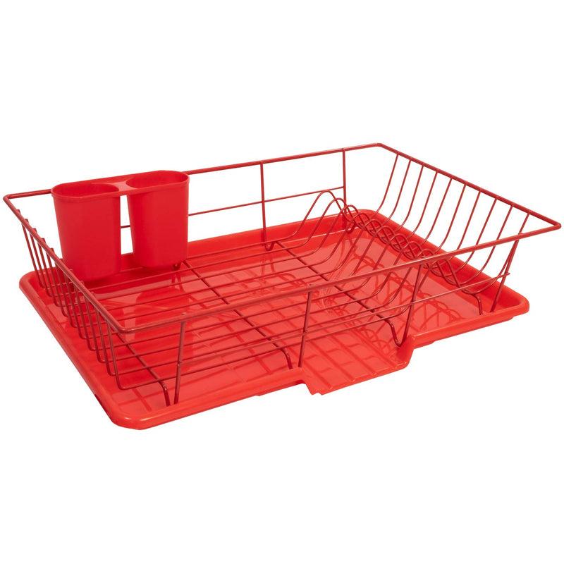 Red Metal Dish Drainer Set with Drying Board & Utensil Holder