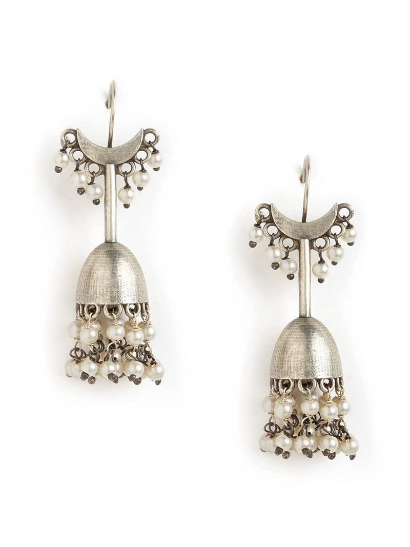 Binnis Wardrobe Silver Toned Contemporary Jhumkas Earrings