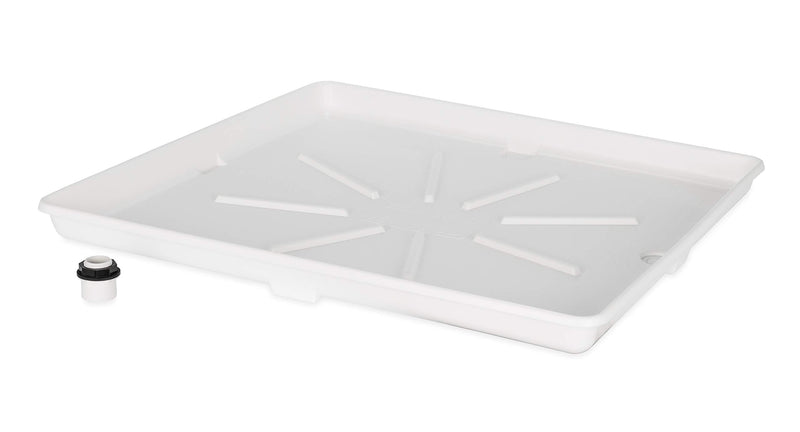 White 30" Washing Machine Drain Pan with PVC Fitting