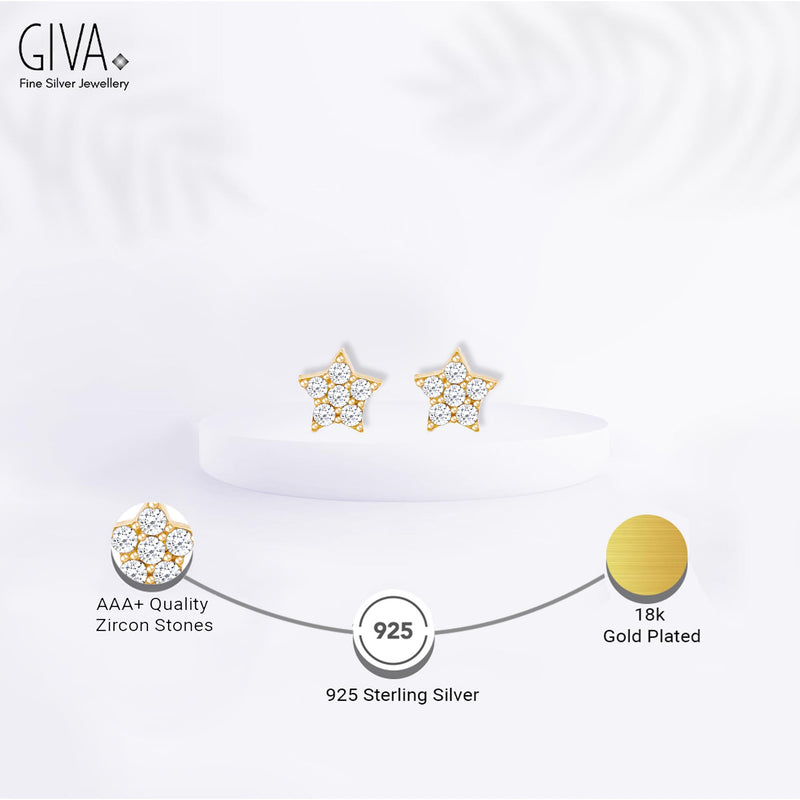 Giva 925 Sterling Silver Hypoallergenic 18k Gold Plated Stud Earrings