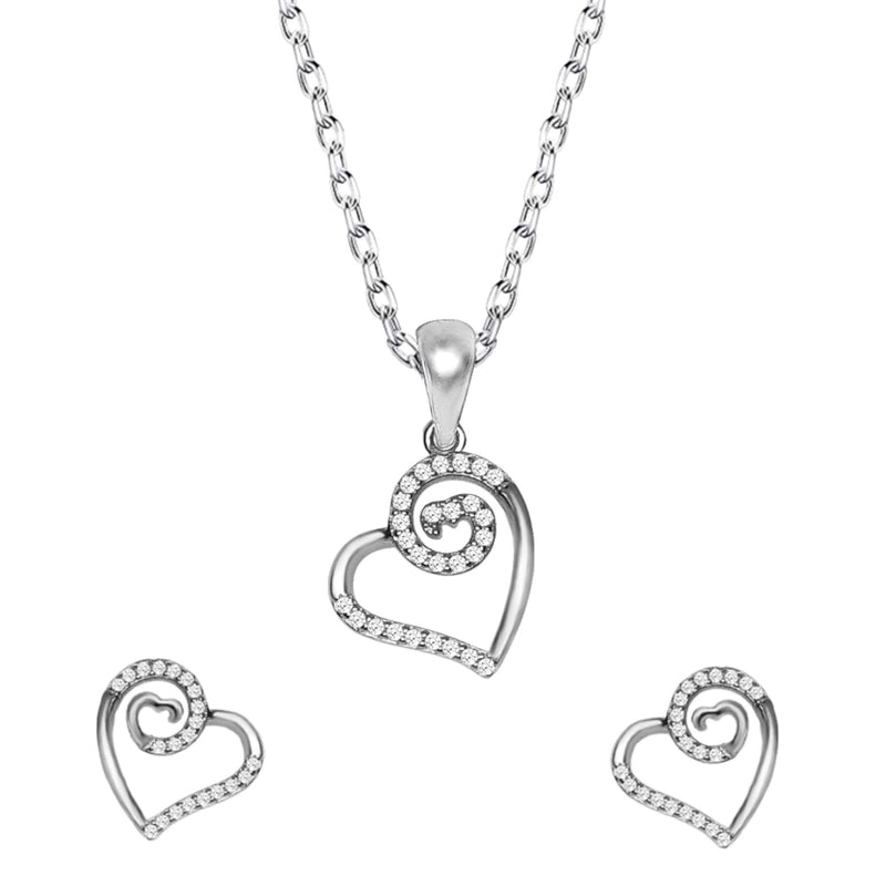 Giva 925 Sterling Silver Zircon Curl Heart Set Link Chain Earrings & Pendant