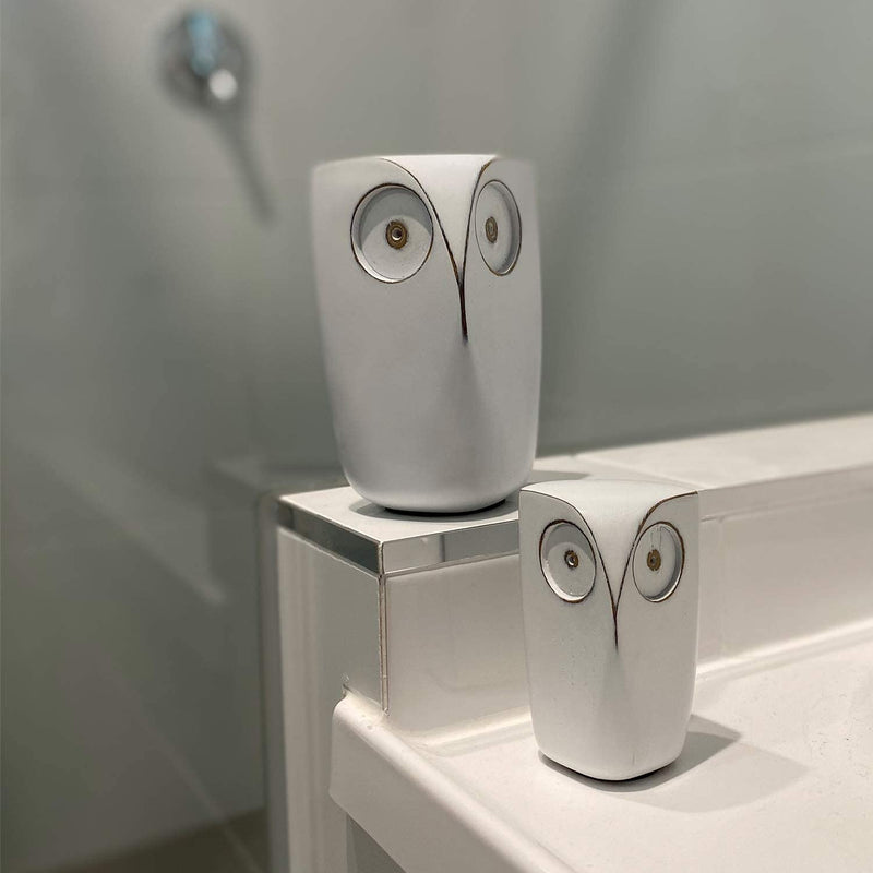 Set of 2 White Resin Owl Decor Statues - 5.75 & 4 Inches