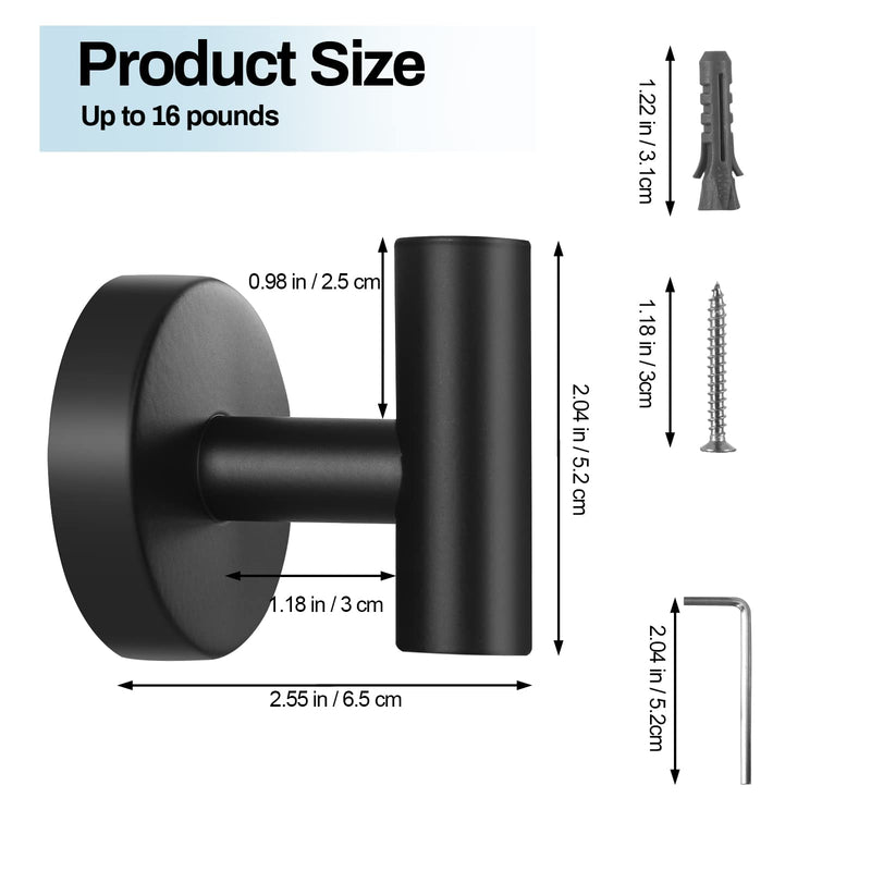 Kruodop Towel Hooks for Bathroom 6 Packs Wall Mount Towel Holder Black Matte