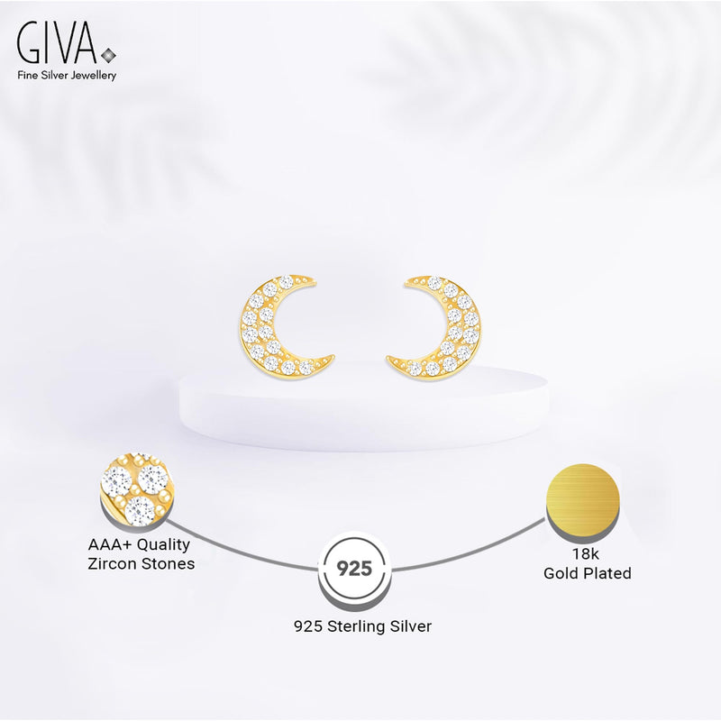 GIVA 925 Sterling Silver Hypoallergenic 18k Gold Plated Stud Earrings