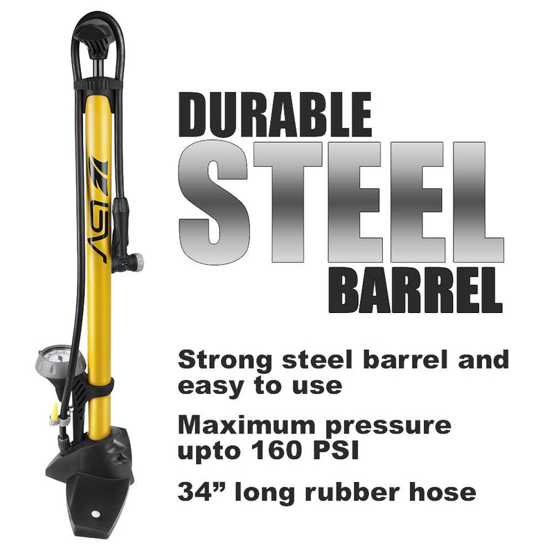 Steel Bike Pump 160 PSI with Dual Valve Design