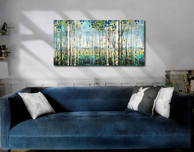 Large Birch Forest Canvas Wall Art - 24x48 Hand-Painted Landscape