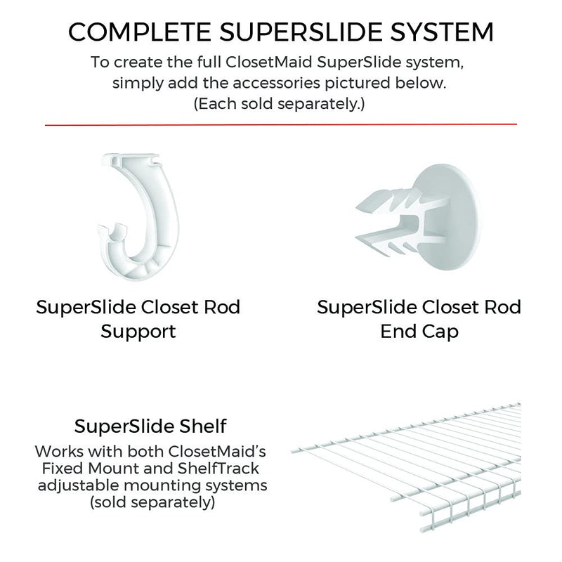 White Adjustable Closet Rod 2' To 4' for SuperSlide Systems