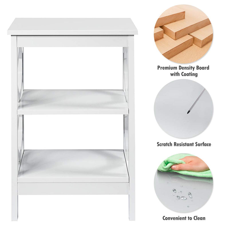 Kotek 3 Tier White Nightstand with Storage Shelves