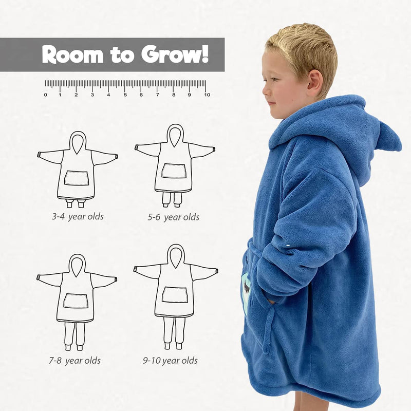 Blue Shark Kids Fleece Wearable Blanket Hoodie (Ages 3-10)